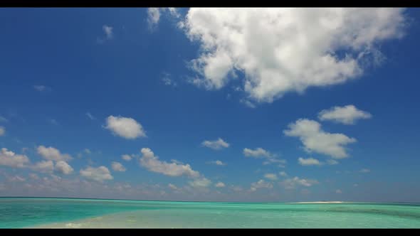 Aerial seascape of exotic bay beach journey by shallow sea with white sandy background of a dayout n