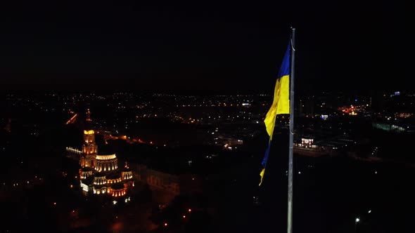 Flag of Ukraine, Cathedral Kharkiv city aerial