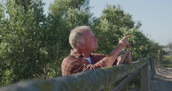 Mature man working on farm