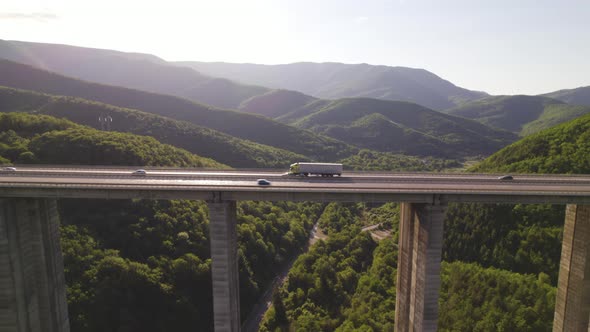 Traffic on the Hemus Highway Viaduct Over Vitinya Pass