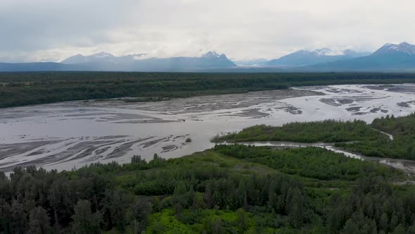 4K Drone Video of Chulitna River and Troublesome Creek near Denali State Park in Alaska