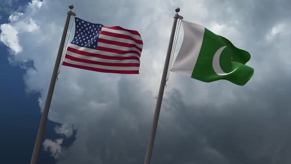 Waving Flags Of The United States And The Pakistan 4K