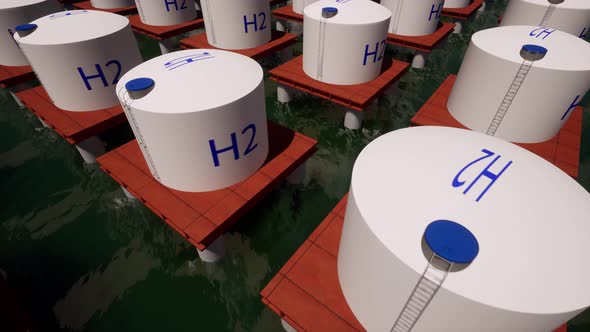 H2 Hydrogen on Sea Alternative Energy Concept Renewable Sustainable Energy Ecological Future Storage