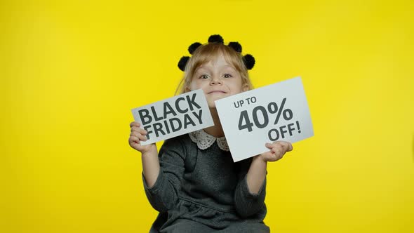 Child Kid Girl Showing Black Fridayand Up To 40 Percent Off Discount Advertisement Inscriptions Text