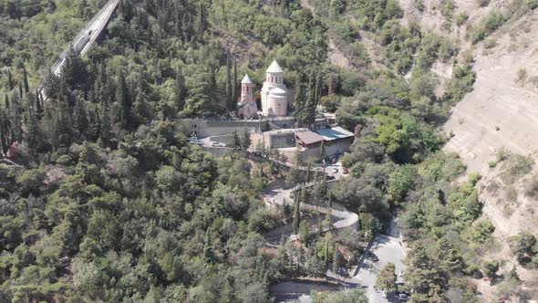 Aerial view of Mama Daviti church at Mtatsminda. Tbilisi. Georgia