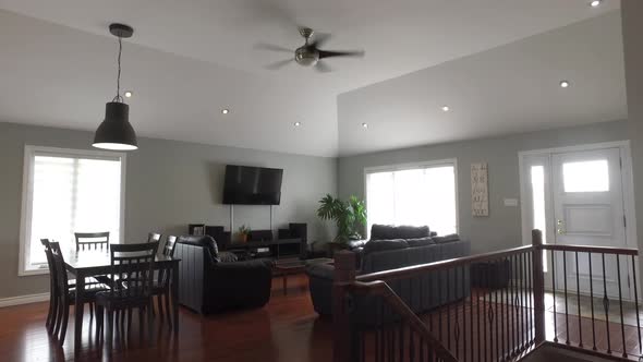 big modern living room with vaulted ceiling