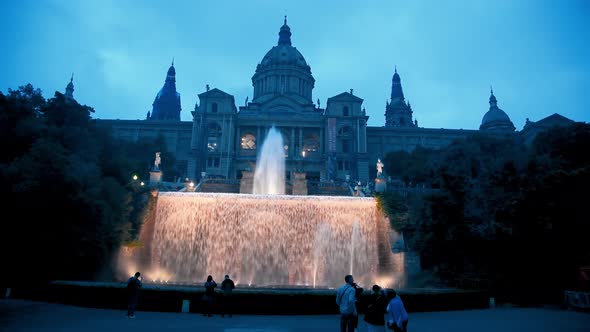 Light Show Along the Stairs on Montjuic with Famous Fountains Barcelona