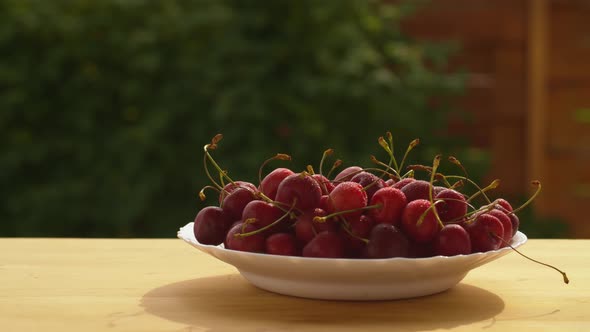 Fresh wet cherry on a plate