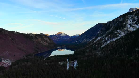 Beautiful view on the lake langbathsee and mountains drone video