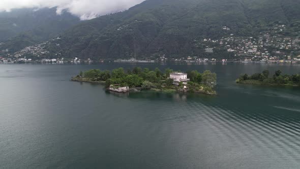 Aerial orbit, remote island Brissago, tourist attraction in Ticino, Switzerland