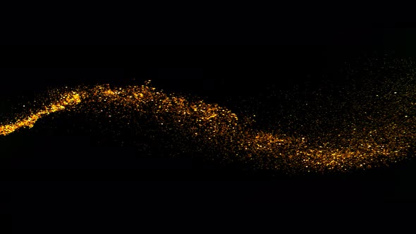 Super Slow Motion Shot of Golden Glitter Wavy Background Isolated On Black at 1000 Fps