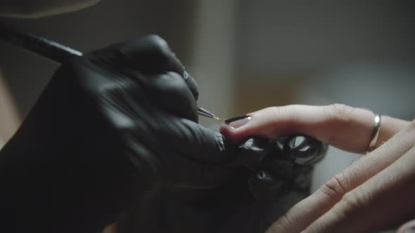 Male Manicure  Client Doing Minimalistic Black Design His Nails By Master Studio