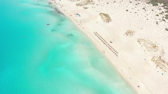 Aerial view of Simos beach in Elafonisos island in Greece