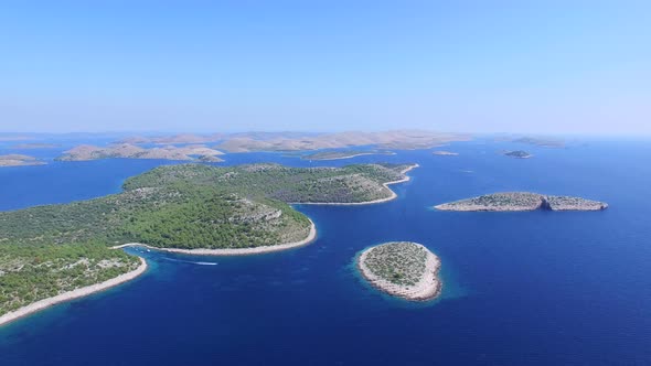 Aerial view of Dalmatian islands and the salty lake of Dugi otok