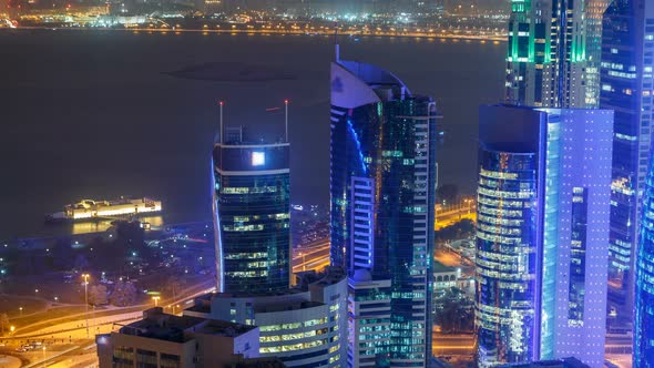 The Skyline of the West Bay Area From Top in Doha Timelapse Qatar