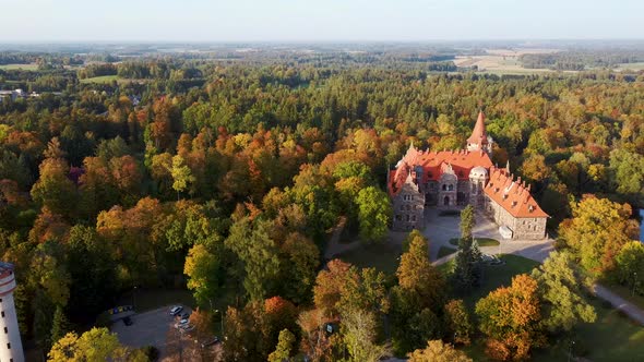 Cesvaine Medieval Castle in Latvia  Old Manor House  From Above Top View.