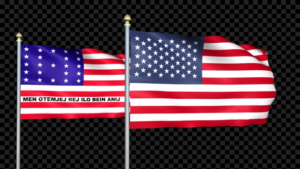 Bikini Atoll And United States Two Countries Flags Waving