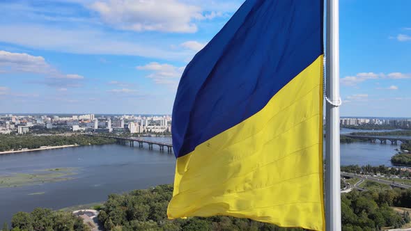 Kyiv - National Flag of Ukraine By Day. Aerial View. Kiev