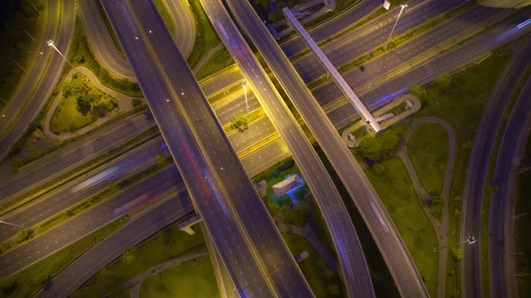 4K : Time lapse Aerial view and top view of traffic on city. Expressway with car lots