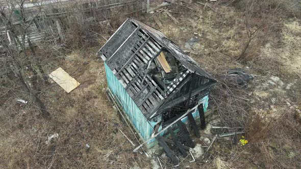 Old Burnt of Fire Burneddown Wooden House After Fire Natural Catastrophe Disaster War