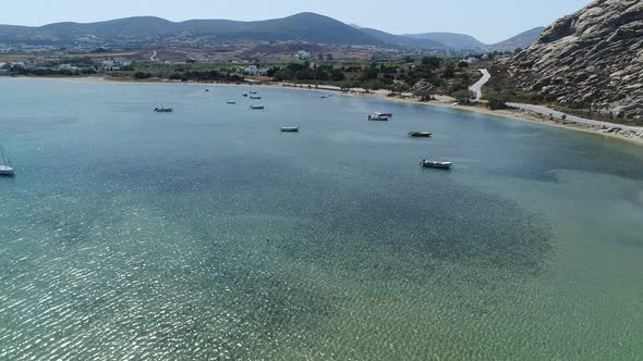 Kolimpithres beach on Paros island in the Cyclades in Greece viewed from the sky