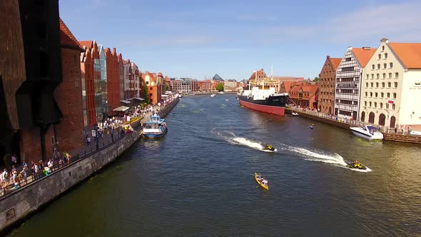 Aerial view of the canals of Gdansk in the summertime