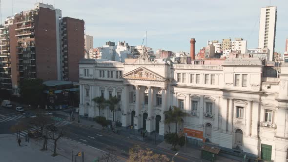 Aerial pan right of Faculty of Economic Sciences, branch of the public famous University of Buenos A