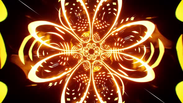 Abstract Asian Traditional Arts Flower Shapes Burning Tunnel 4K 01
