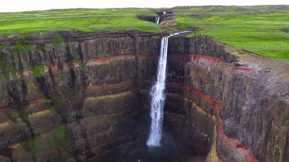 Drone Aerial Footage of The Aldeyjarfoss Waterfall in North Iceland