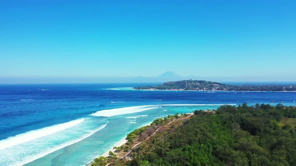 Aerial drone view sky of marine bay beach lifestyle by clear ocean and white sand background of a da