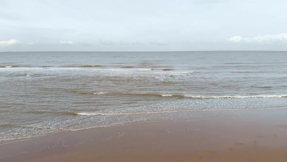 Calm Sea Waves At The Northern Beach Of Netherlands, South Holland Near Noordwijk. Aerial Drone