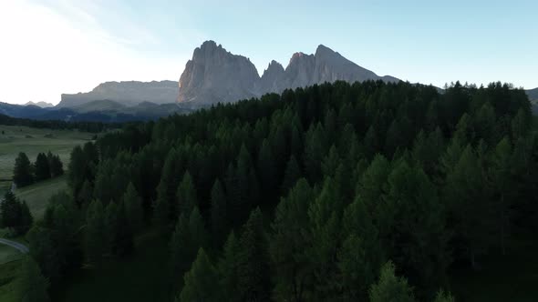 Sunrise on the Seiser Alm in the Dolomites mountains