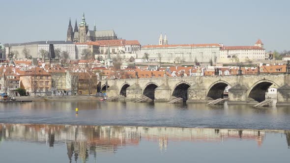 Empty Charles Bridge in Prague, Czech Republic Without People During the Coronavirus Pandemic