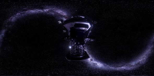 Vr 360 Futuristic Spaceship Flying in Space with Milky Way