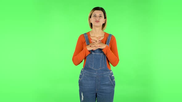 Girl Is Very Surprised and Upset. Green Screen