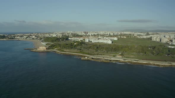 Panoramic view of beach in Santo amaro de Oeiras in Portugal