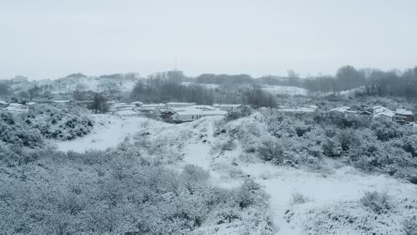 Dunkirk, sand dunes in snow (Dunkerque, France)
