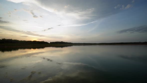 Panning reflection of sky at lake