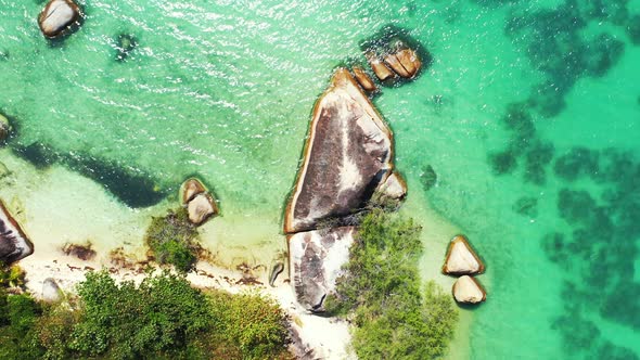 Bermuda islands, aerial. tropical coast with emerald sea rocks and white sand. high angle