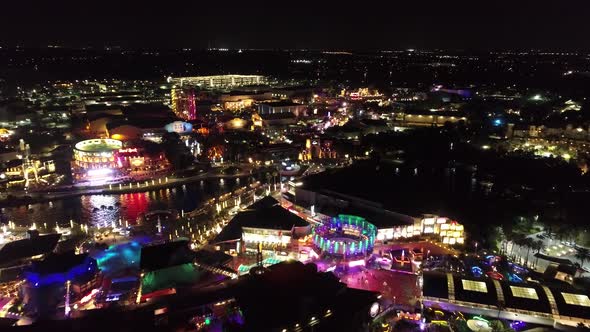 Night landscape of colorful amusement park at downtown Orlando United States