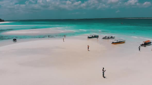 Sandbanks in the Middle of Ocean By Tropical Island Mnemba Zanzibar Aerial View