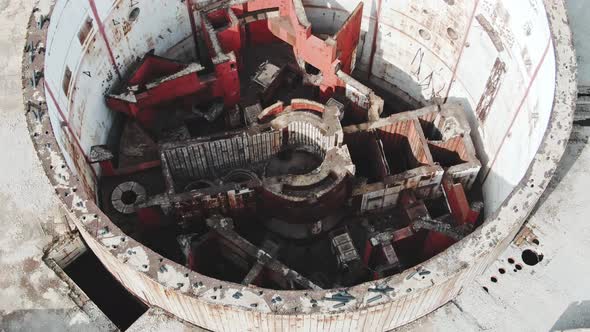 AERIAL SHOT CRIMEA Near SHELKINO City AUGUST 2019 The Room of a Nuclear Reactor in the Destroyed