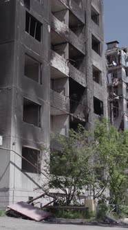 Vertical Video of a Destroyed House During the War in Ukraine