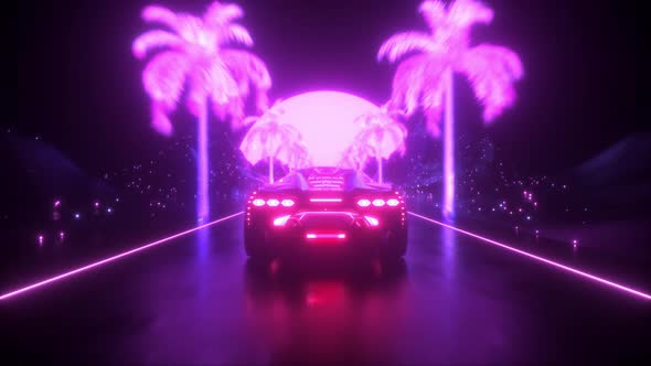 Sci Fi Cyber Punk Neon Glowing Car Backdrop