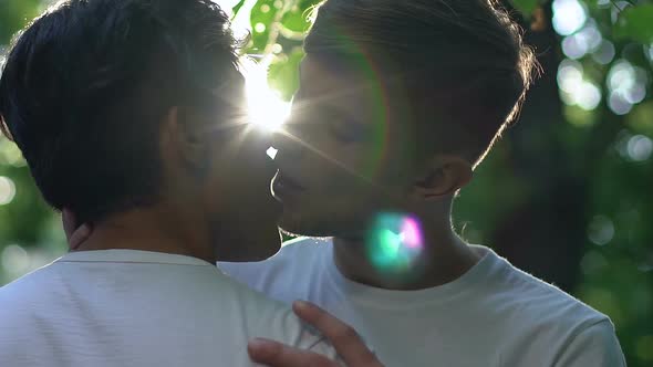 Same-Sex Couple Kissing Passionately, Long-Awaited Meeting, Foreplay Slow-Mo