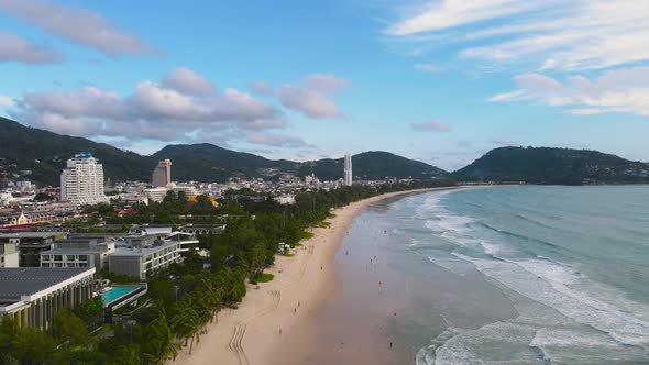 Aerial panoramic view landscape and cityscape view of Patong beach Phuket Thailand.