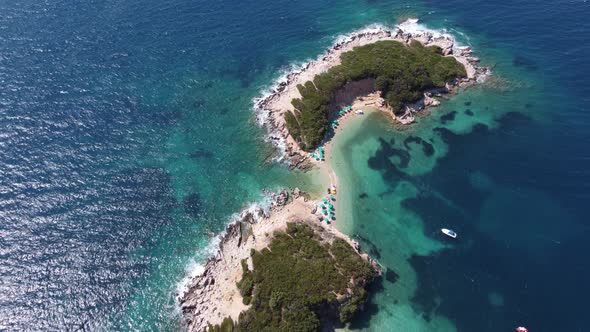 Idyllic Tropical Coastline Aerial View Paradise Beach in Albania Vacations Holiday Concept