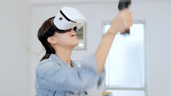 Woman watching with virtual reality device