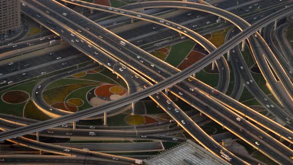 Cityscape Buildings and Traffic Freeway Road at Rush Hour Time