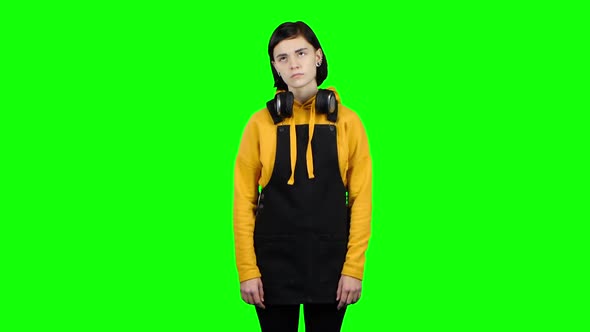 Girl Takes Offense at Her Friend, Turned Away From Him. Green Screen